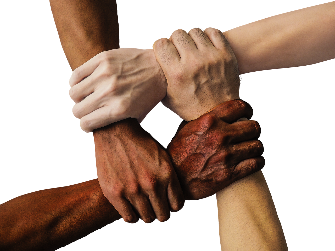 Duas mãos unidas representando colaboração entre criadores de conteúdo