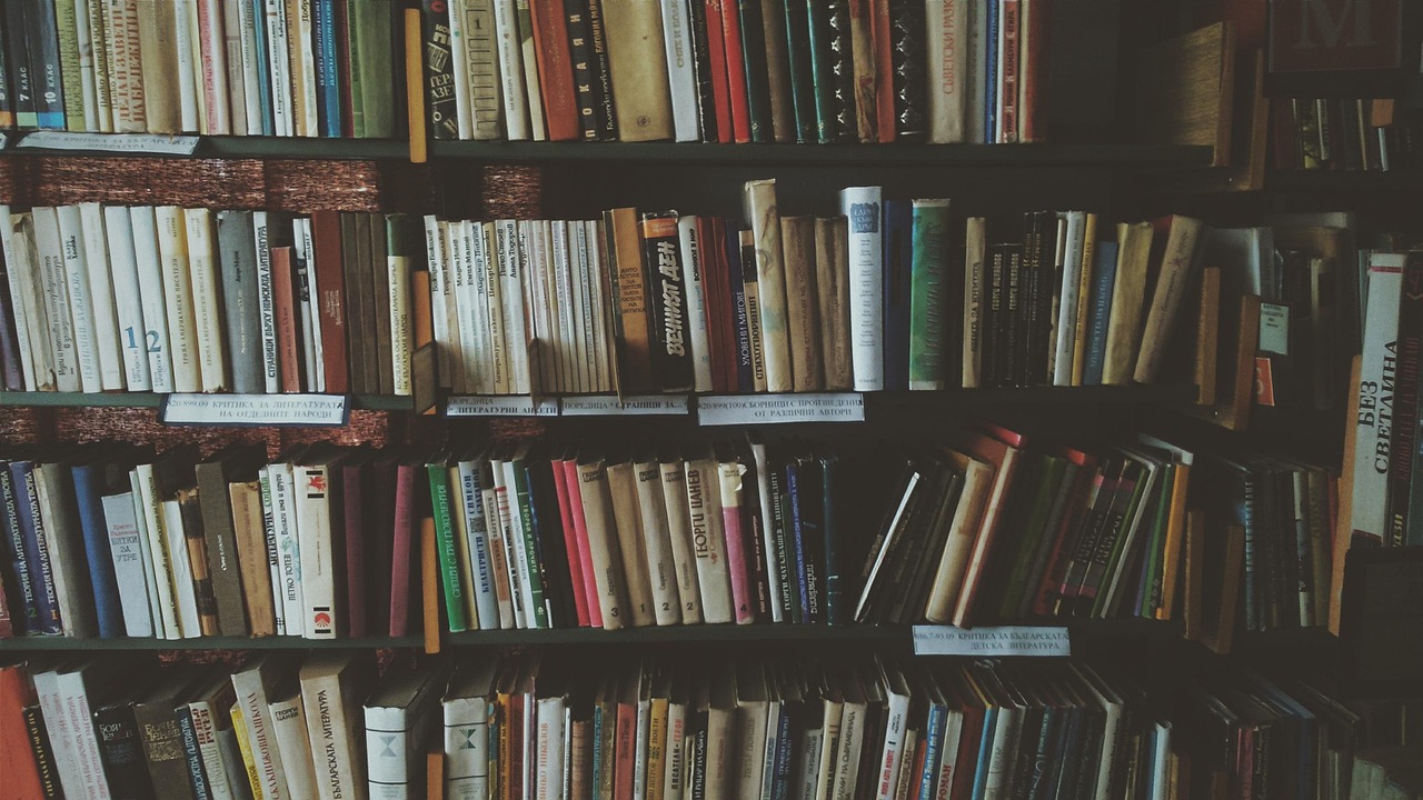 Estante de biblioteca cheia de livros